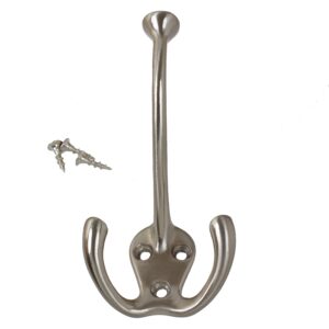 GlideRite Hardware 7011-SN-10 Large 4.5 x 2.5 inch Satin Nickel Robe/Coat/Hat TRI-Hooks 10 Pack