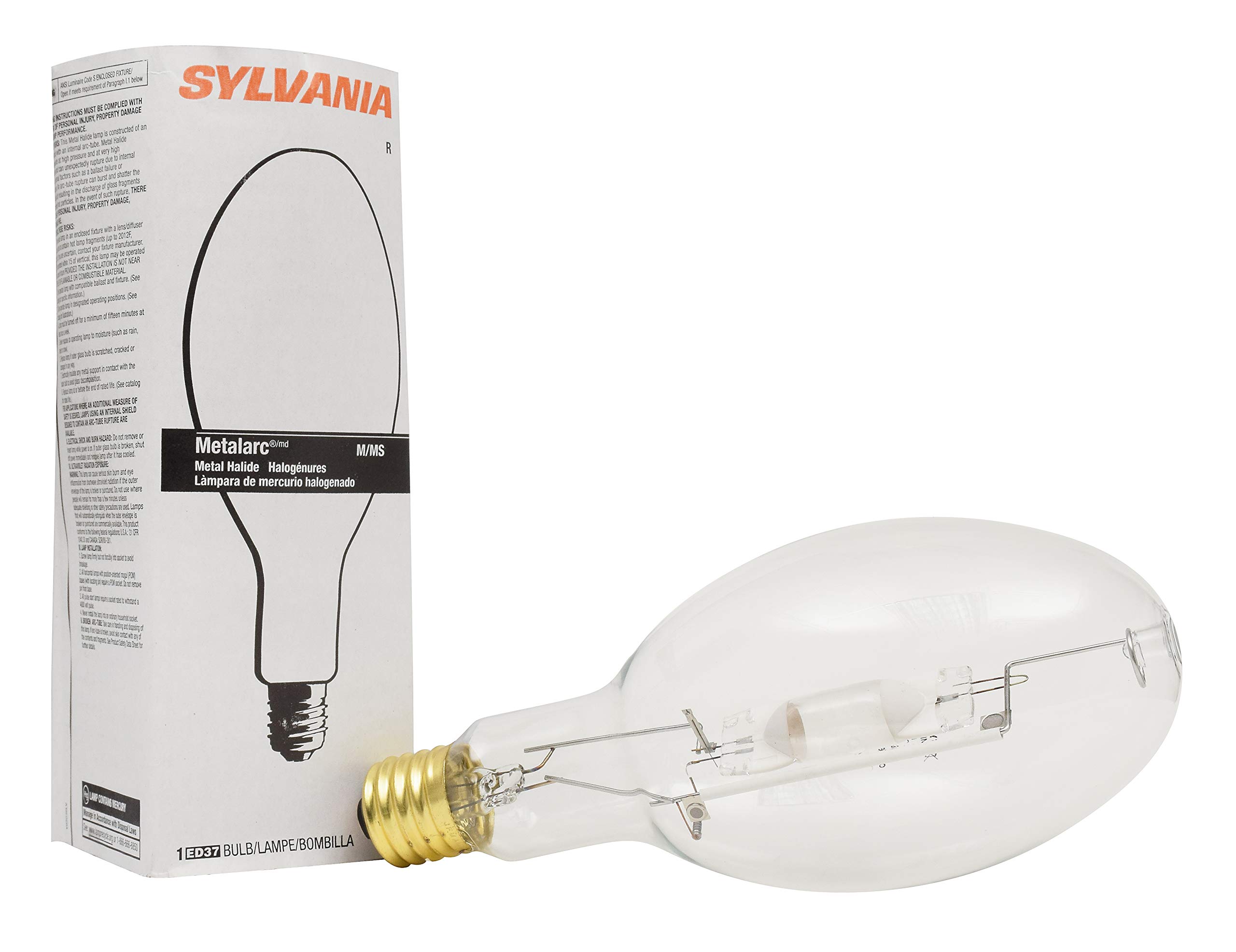 Sylvania SYL64036 M400/U/ED37 Clear Metal Halide Lamp, ED37 Mogul Screw (E39), 400 W, 4000K, 1 Count (Pack of 1)