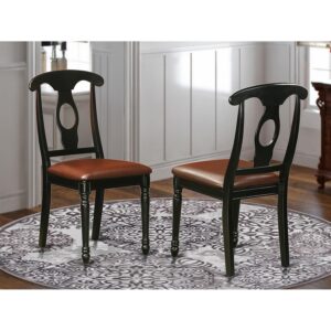 East West Furniture KEC-BLK-LC Kenley Dining Room Chairs - Faux Leather Upholstered Wood Chairs, Set of 2, Black