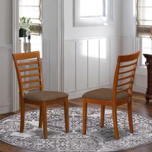 East West Furniture MLC-SBR-C Milan Dining Chairs - Linen Fabric Upholstered Wood Chairs, Set of 2, Saddle Brown