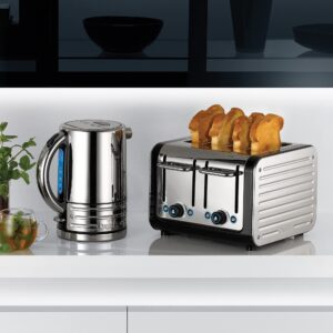 Dualit Design Series 4 Slice Toaster | Polished Stainless Steel with Black Trim | Extra-Wide Slots – Peek and Pop Function – Patented Perfect Toast Technology – Matching Kettle Available