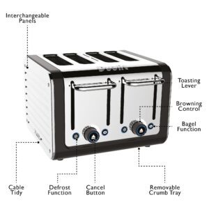 Dualit Design Series 4 Slice Toaster | Polished Stainless Steel with Black Trim | Extra-Wide Slots – Peek and Pop Function – Patented Perfect Toast Technology – Matching Kettle Available