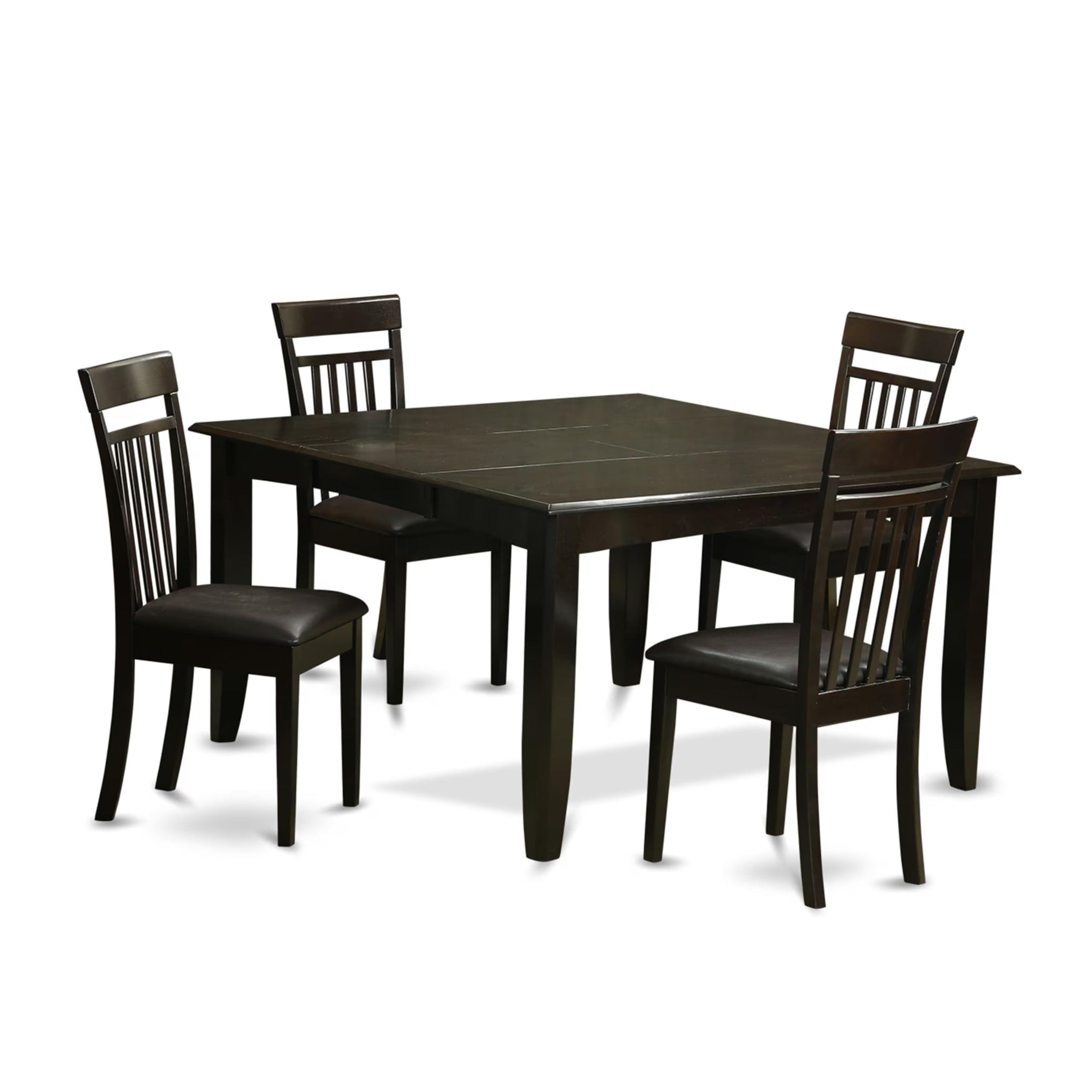 East West Furniture PFCA5-CAP-LC 5 Piece Dining Room Furniture Set Includes a Square Wooden Table with Butterfly Leaf and 4 Faux Leather Kitchen Dining Chairs, 54x54 Inch, Cappuccino