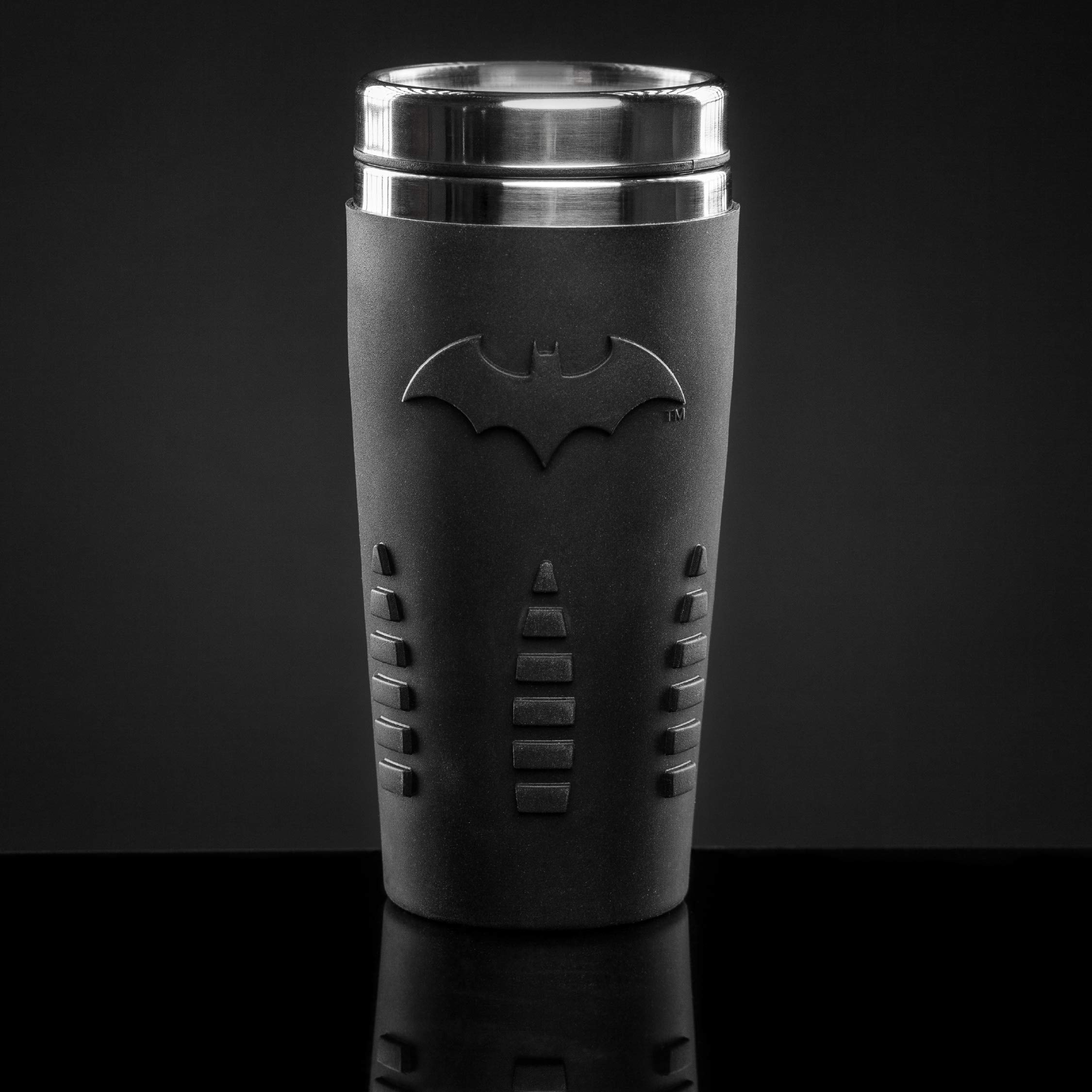 Paladone Batman Travel Mug with Silicone Grip Sleeve, 15oz, Insulated Stainless Steel Tumbler with Lid, Officially Licensed DC Comics Coffee Mug