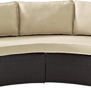 Crosley Furniture Catalina Outdoor Sectional Sofa, 3-Person Wicker Patio Couch for Deck, Backyard, Poolside, Brown