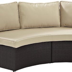 Crosley Furniture Catalina Outdoor Sectional Sofa, 3-Person Wicker Patio Couch for Deck, Backyard, Poolside, Brown