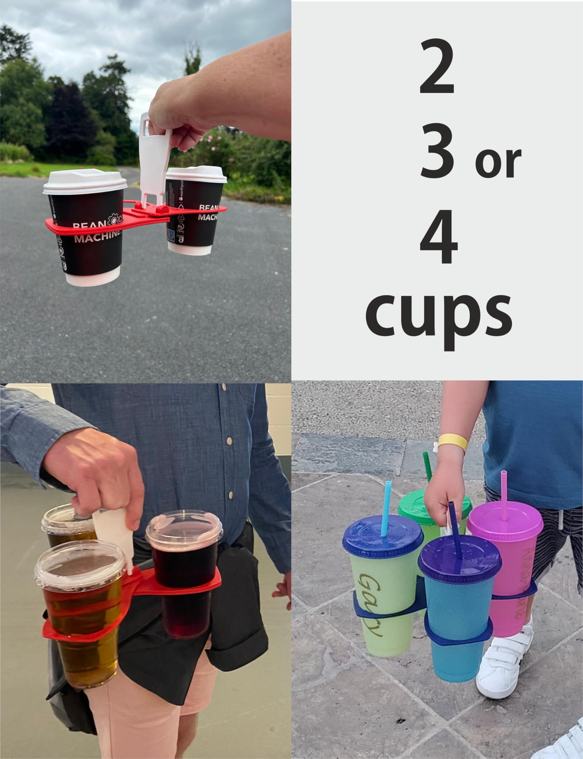 CarryAround Fold Away Cup Carrier/Caddy [Made in UK] Take-Out Coffee Soft Drink Pint Beer Beverage Holder, Sturdy Reusable Pocket Size, Festival Sports Gigs - Easy & Safe - hot Drinks, 2,3,4 Cups