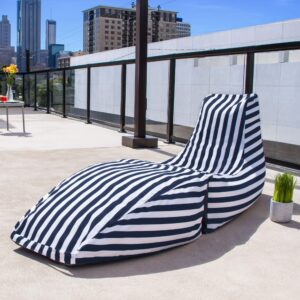 Jaxx Prado Outdoor Bean Bag Chaise Lounge Chair, Navy Stripes