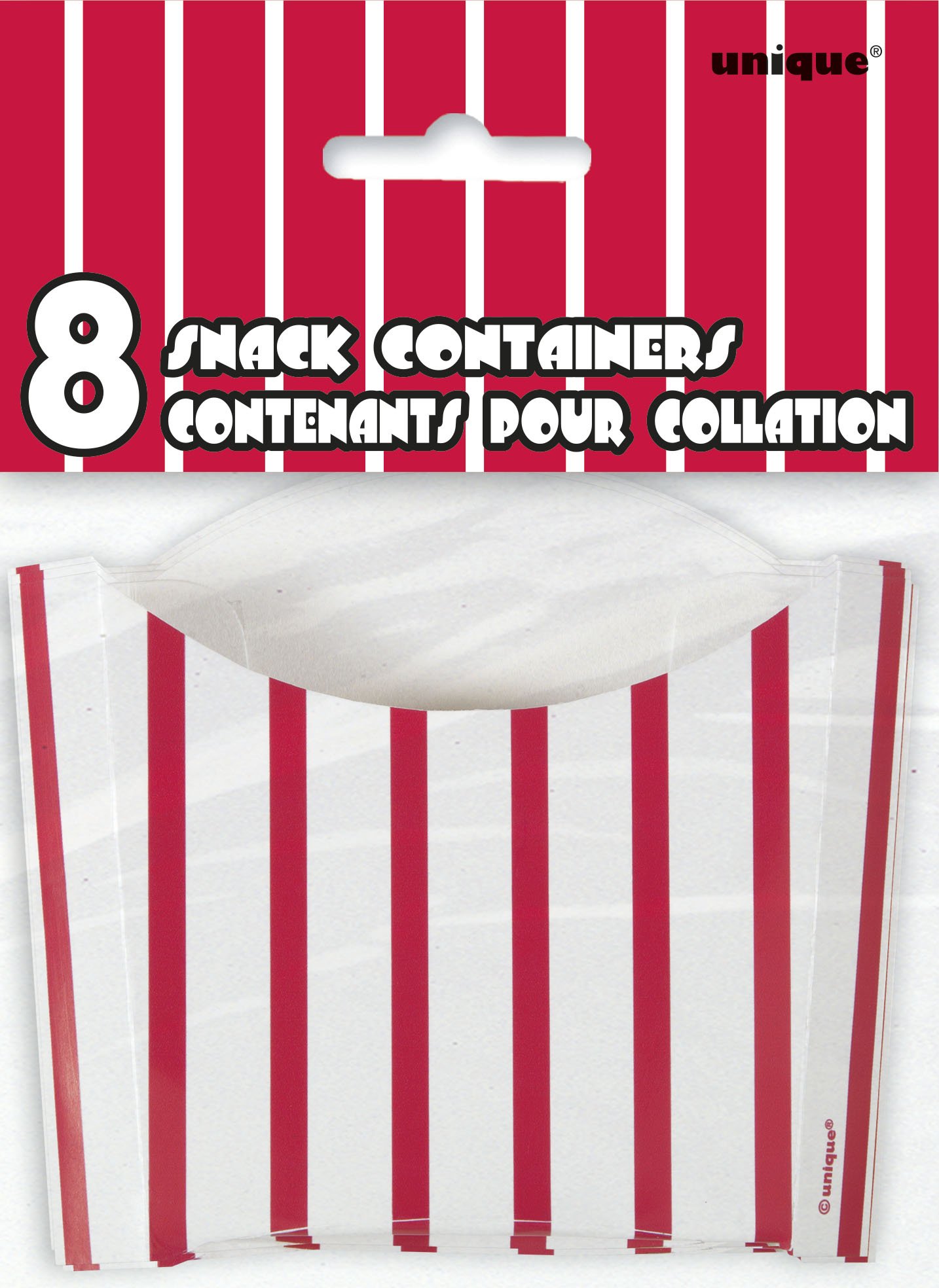 Vibrant Red & White Striped Paper Snack Containers - (Pack of 8) - Eco-Friendly & Eye-Catching Party Supplies - Perfect for Celebrations