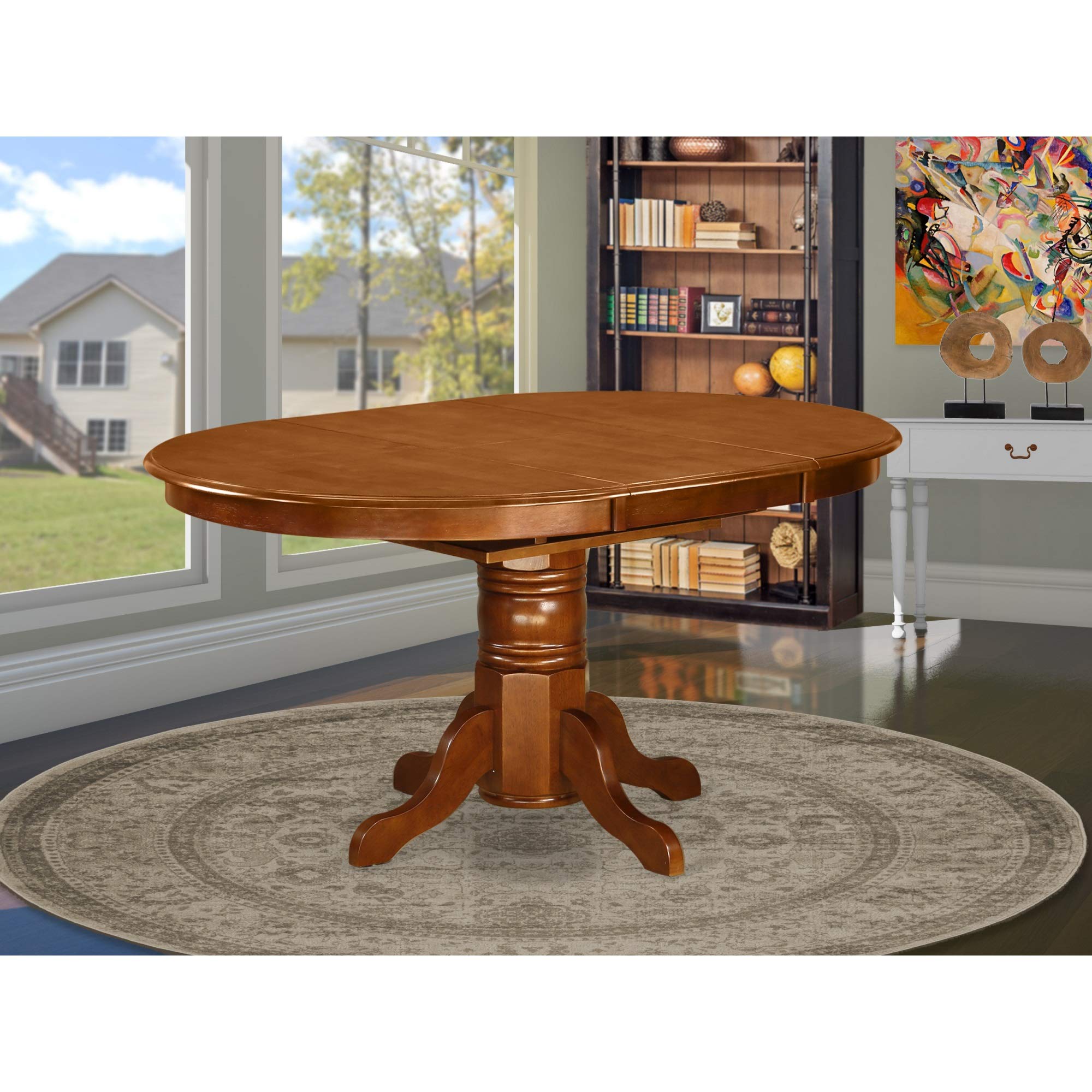 East West Furniture AVT-SBR-TP Avon Kitchen Dining Table - an Oval Wooden Table Top with Butterfly Leaf & Pedestal Base, 42x60 Inch, Saddle Brown