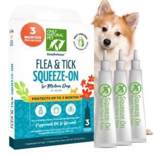 only natural pet flea and tick prevention for medium breed dogs (15 to 40 lbs) - easydefense flea & tick herbal squeeze-on drops - natural flea control - pet flea treatment - three month supply