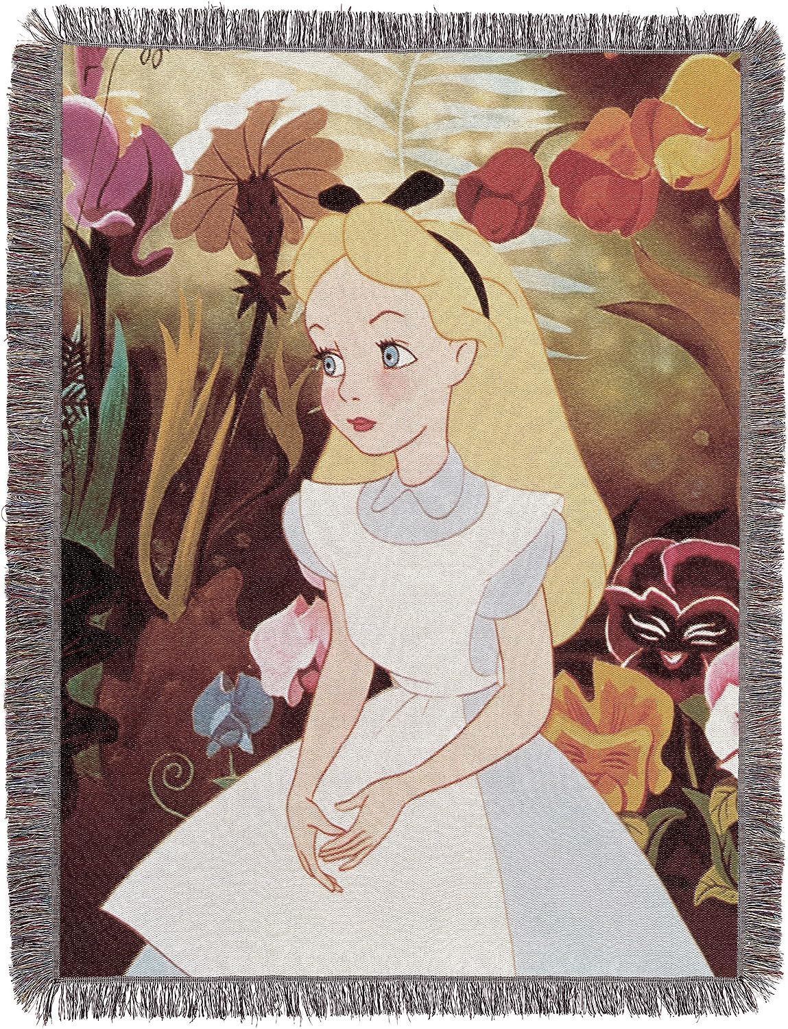 Disney Alice in Wonderland, "Alice in the Garden" Woven Tapestry Throw Blanket, 48" x 60"