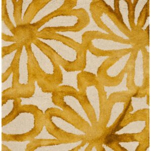 SAFAVIEH Dip Dye Collection 2' x 3' Beige / Gold DDY527M Handmade Floral Watercolor Premium Wool Accent Rug