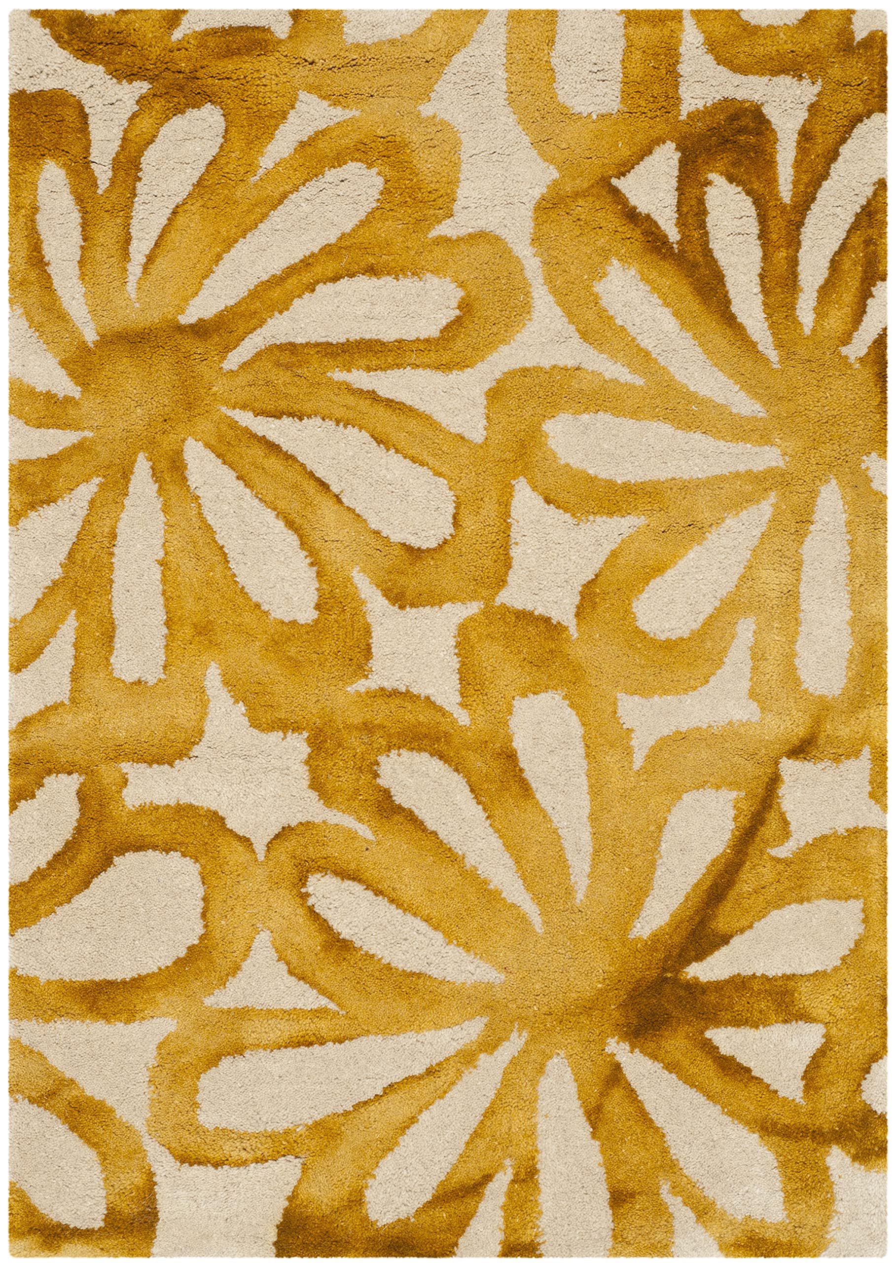 SAFAVIEH Dip Dye Collection 2' x 3' Beige / Gold DDY527M Handmade Floral Watercolor Premium Wool Accent Rug