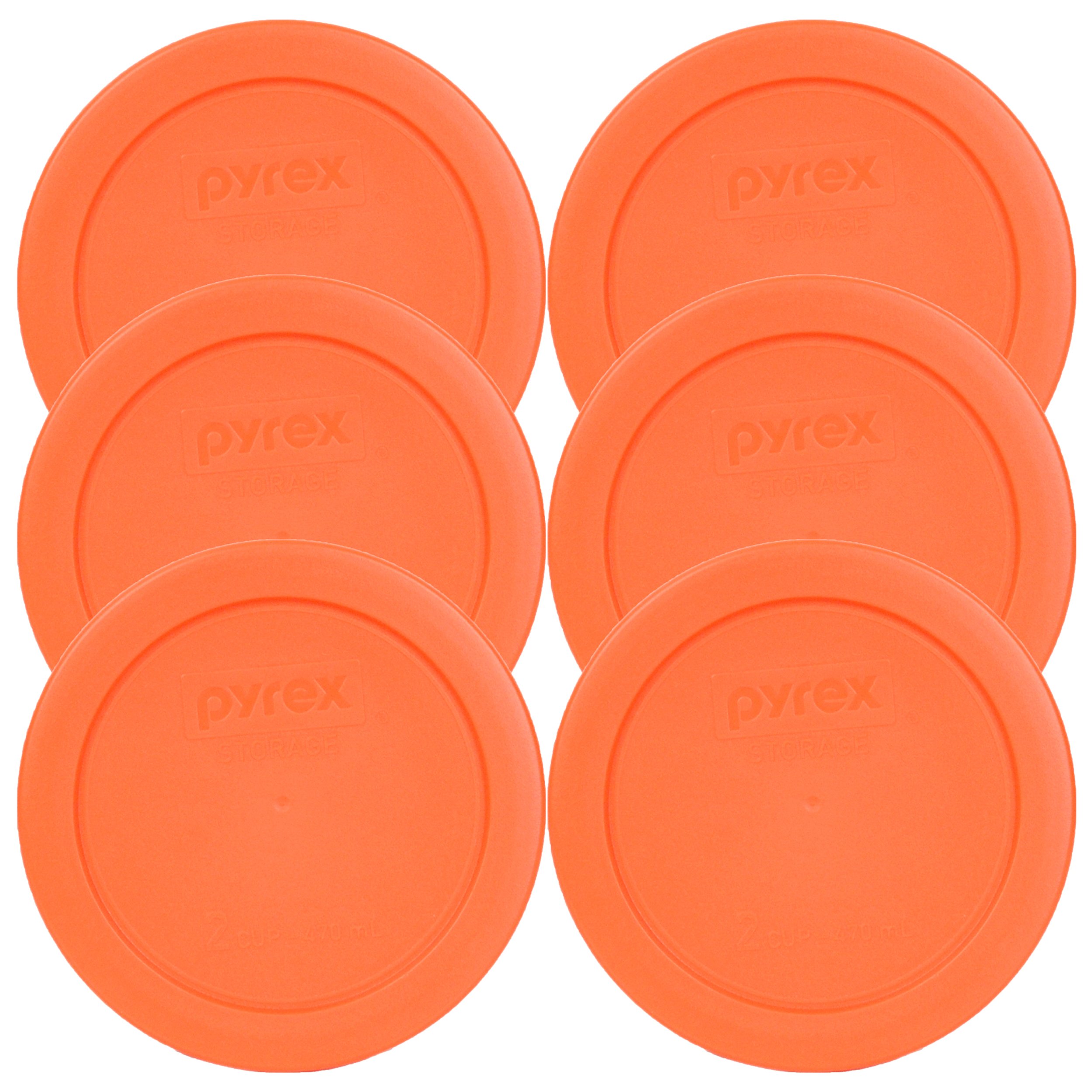 Pyrex Orange 2 Cup Round Storage Cover #7200-PC for Glass Bowls (6 Pack)