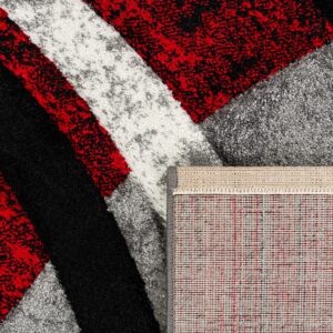 Paco Home Designer Rug with Contour Cut Striped Model in Grey Black and Red Mixture, Size:6'7" x 9'6"