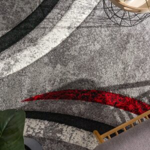 Paco Home Designer Rug with Contour Cut Striped Model in Grey Black and Red Mixture, Size:6'7" x 9'6"