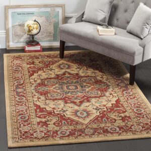 safavieh mahal collection accent rug - 3' x 5', red & natural, traditional oriental design, non-shedding & easy care, ideal for high traffic areas in entryway, living room, bedroom (mah698a)