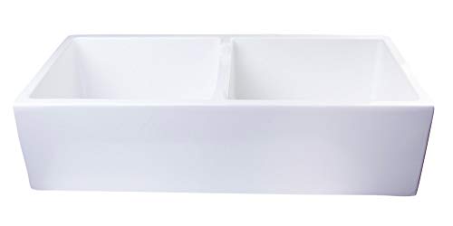 ALFI brand AB3918DB-W Smooth Thick Wall Fireclay Double Bowl Farm Sink, 39", White