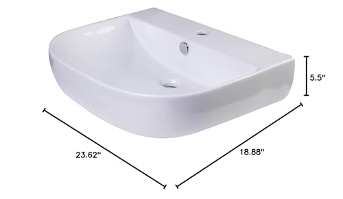 ALFI brand AB111 D-Bowl Porcelain Wall Mounted Bath Sink, 24", White