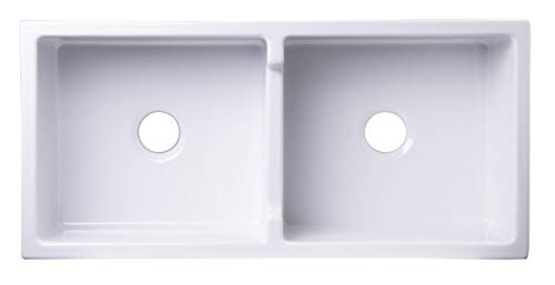 ALFI brand AB3918DB-W Smooth Thick Wall Fireclay Double Bowl Farm Sink, 39", White