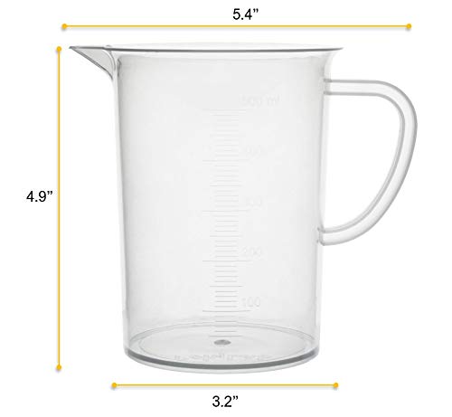 EISCO Plastic Pitcher, 500mL - Molded Graduations - Chemical Resistant & Autoclavable Polypropylene - Measuring Jug