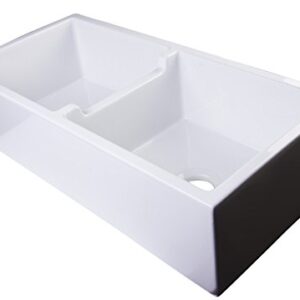 ALFI brand AB3918DB-W Smooth Thick Wall Fireclay Double Bowl Farm Sink, 39", White