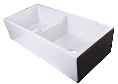 ALFI brand AB3918DB-W Smooth Thick Wall Fireclay Double Bowl Farm Sink, 39", White