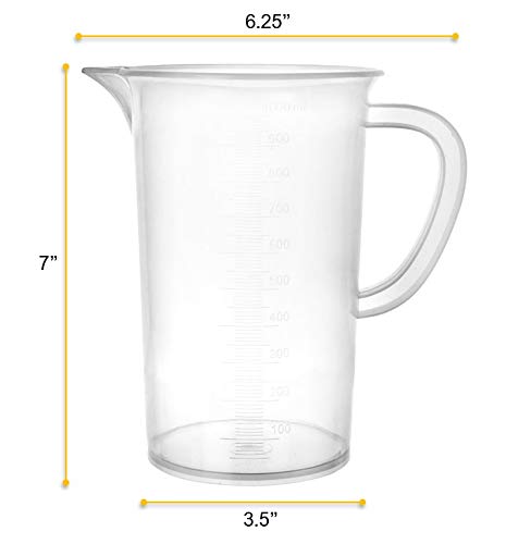 EISCO Plastic Pitcher, 1000mL (1L) - Molded Graduations - Chemical Resistant & Autoclavable Polypropylene - Measuring Jug