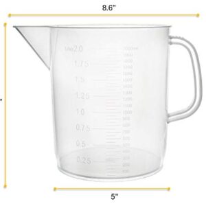 EISCO Plastic Pitcher, 2000mL (2L) - Short Form, Euro Design - Molded Graduations - Chemical Resistant & Autoclavable Polypropylene - Measuring Jug