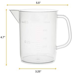 EISCO Plastic Pitcher, 500mL - Short Form, Euro Design - Molded Graduations - Chemical Resistant & Autoclavable Polypropylene - Measuring Jug Labs