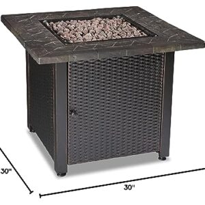 Endless Summer 30 Inch Square 30,000 BTU LP Gas Outdoor Fire Pit Table with Mosaic Resin Mantel, Steel Wicker Design Base, and Lava Rock, Black