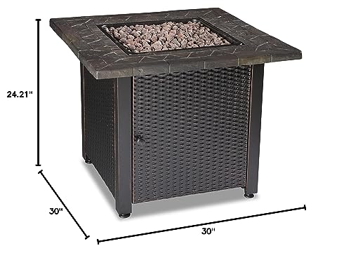 Endless Summer 30 Inch Square 30,000 BTU LP Gas Outdoor Fire Pit Table with Mosaic Resin Mantel, Steel Wicker Design Base, and Lava Rock, Black