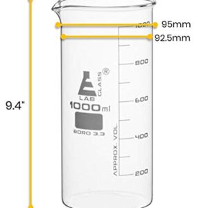 Beaker, 1000mL - Tall Form with Spout - White, 100mL Graduations - Borosilicate 3.3 Glass - Eisco Labs