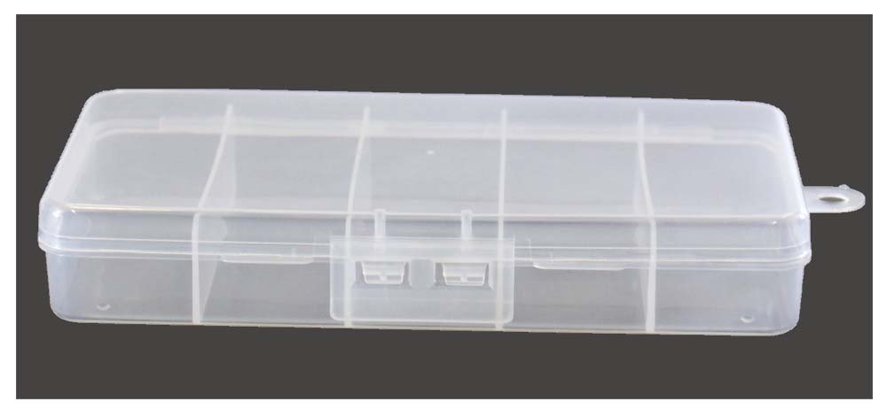 BIN BUDDY (2 Pack Clear Plastic Boxes | 5 Compartments Each | 1.25" x 3.5" Sections | 3.5" x 7" Overall Size | Versatile Home Organizer with Hanging Hook