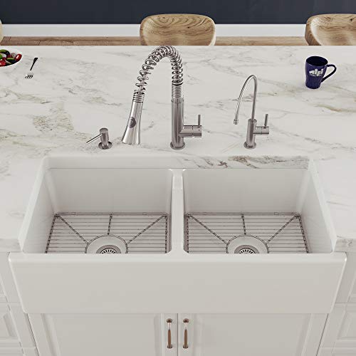 ALFI brand AB3918DB-W Smooth Thick Wall Fireclay Double Bowl Farm Sink, 39", White