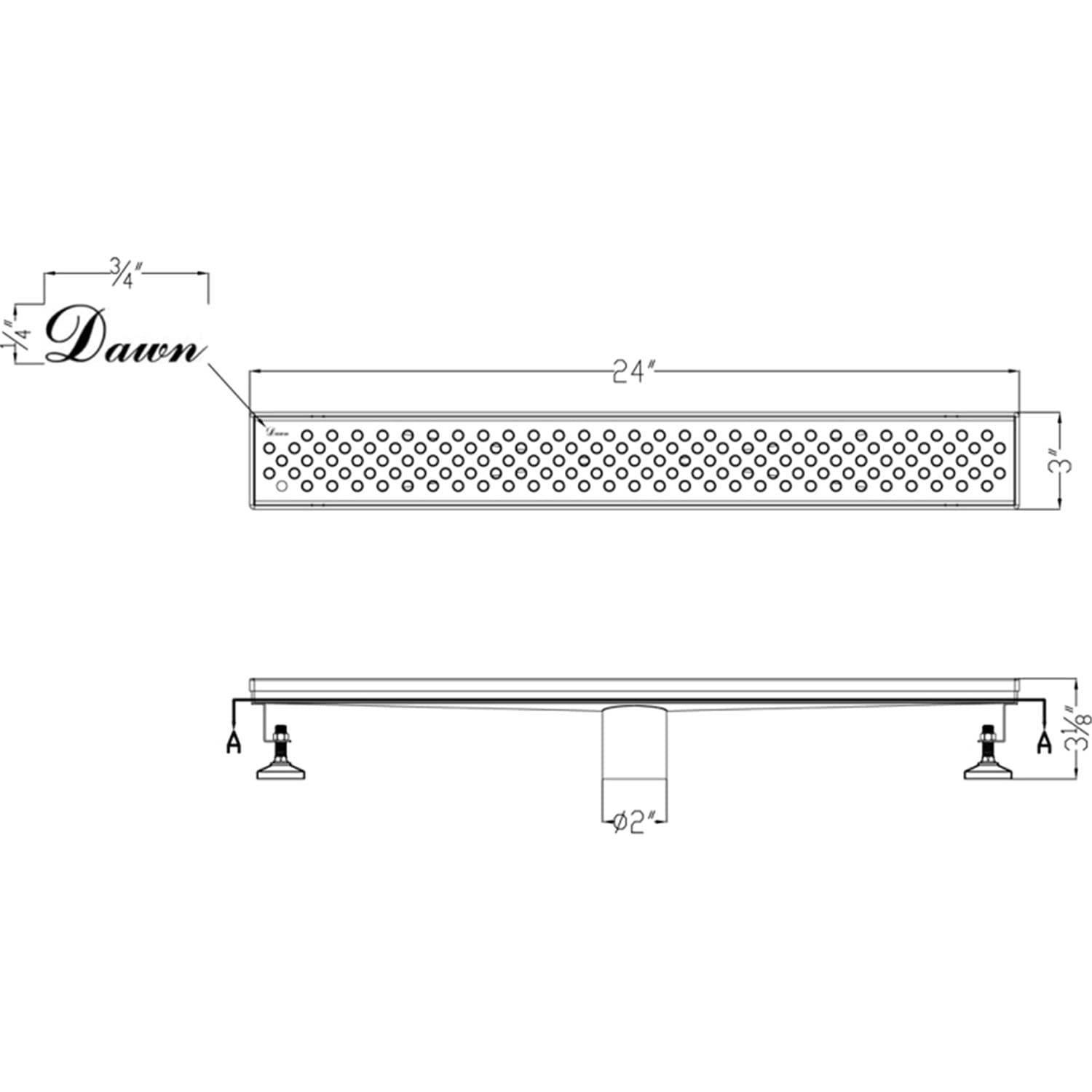 Dawn LRE240304 Rhone River Series Linear Shower Drain, 24-Inch