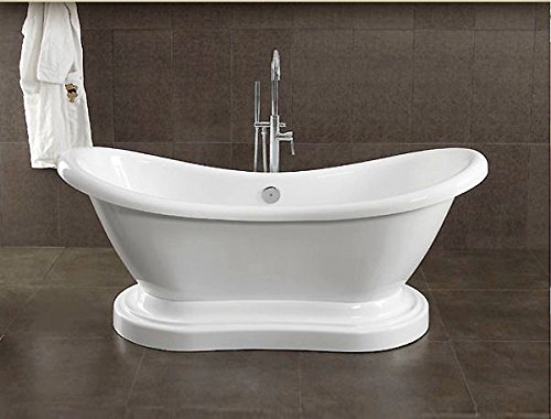 Cambridge Plumbing Ades-ped-684d-pkg-orb-7dh Acrylic Double Ended Pedestal Slipper Bathtub 68 X 28 With 7 Deck Mount Faucet Drillings And Complete Oil Rubbed Bronze Plumbing Package