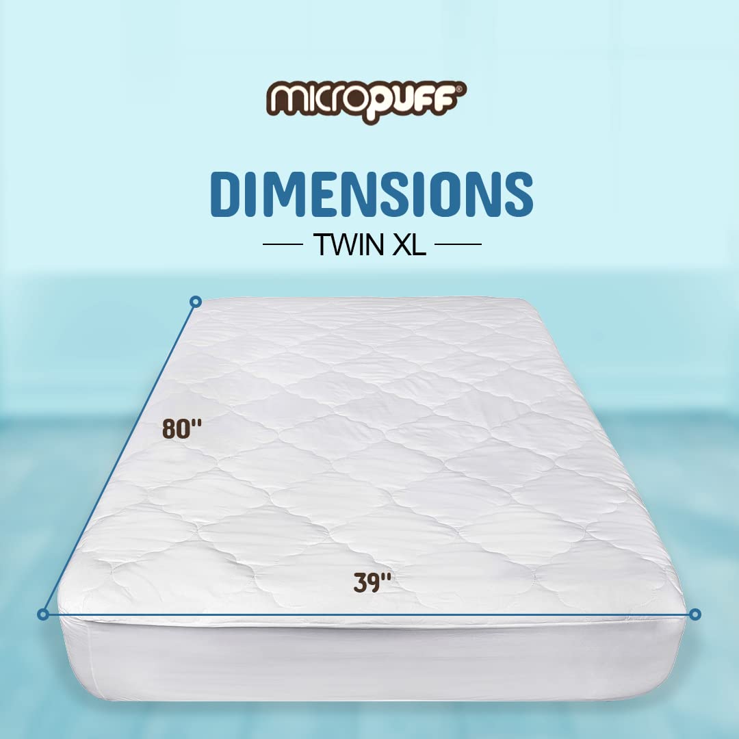 Micropuff Fitted Mattress Pad - Twin XL Size Mattress Pad - Soft and Comfortable Fitted Mattress Protector - Mattress Cover Stretches up to 12 Inches Deep - Easy to Wash