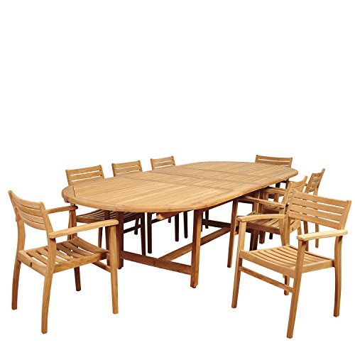 Amazonia Fairview 9 Piece Teak Double Extendable Oval Dining Set