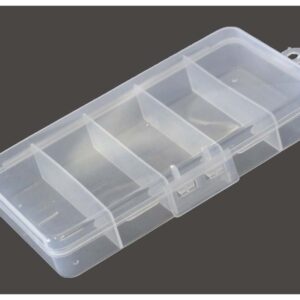 BIN BUDDY (2 Pack Clear Plastic Boxes | 5 Compartments Each | 1.25" x 3.5" Sections | 3.5" x 7" Overall Size | Versatile Home Organizer with Hanging Hook