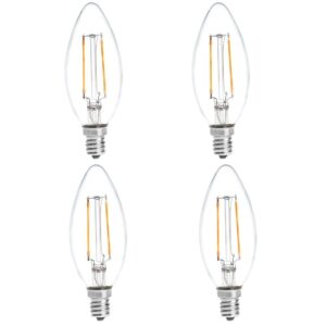 hero-led b10-ds-2w-ww27 dimmable b10 e12 2w candelabra style led filament chandelier light candle bulb, 25w equivalent, warm white 2700k, ul-listed, 4-pack