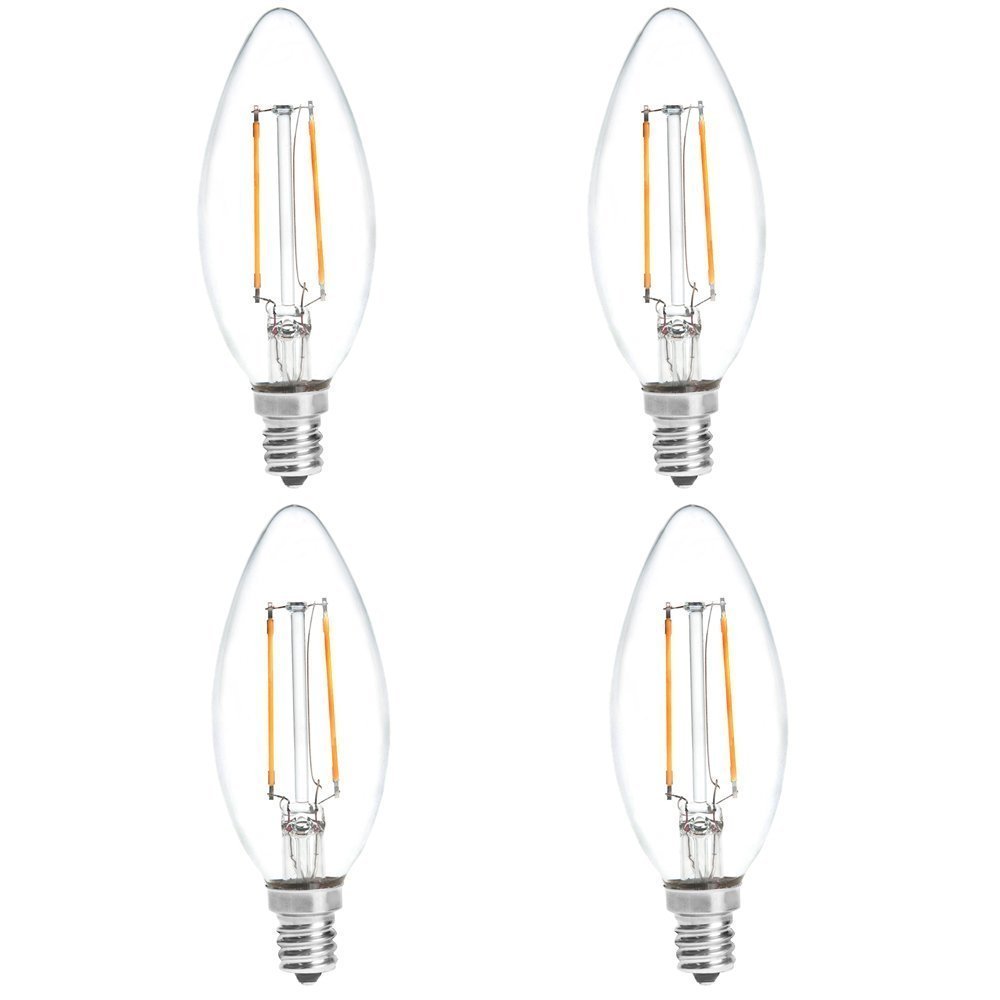 HERO-LED B10-DS-2W-WW27 Dimmable B10 E12 2W Candelabra Style LED Filament Chandelier Light Candle Bulb, 25W Equivalent, Warm White 2700K, UL-Listed, 4-Pack