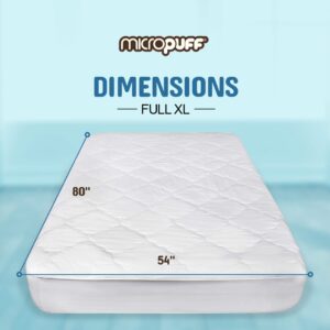 Micropuff Fitted Mattress Pad - Full XL Size Mattress Pad - Soft and Comfortable Fitted Mattress Protector - Mattress Cover Stretches up to 12 Inches Deep - Easy to Wash