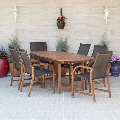 Amazonia Bahamas 7 Piece Oval Patio Dining Set Eucalyptus Wood Ideal for Outdoors and Indoors