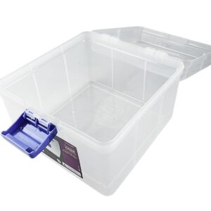 BIN BUDDY 8.25" x 8.25" x 6" (21 cm x 21 cm x 15.2 cm) Clear Plastic Storage Box | Blue Handle and Latch | Lightweight and Sturdy | Ideal for Beading, Crafting, and Hobbies