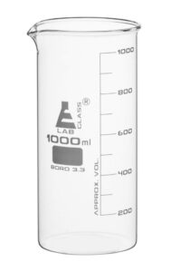 beaker, 1000ml - tall form with spout - white, 100ml graduations - borosilicate 3.3 glass - eisco labs