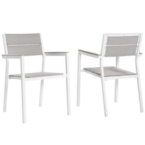 modway maine aluminum outdoor patio two arm chairs in white light gray