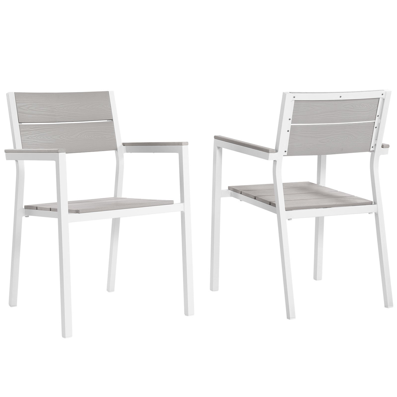 Modway Maine Aluminum Outdoor Patio Two Arm Chairs in White Light Gray