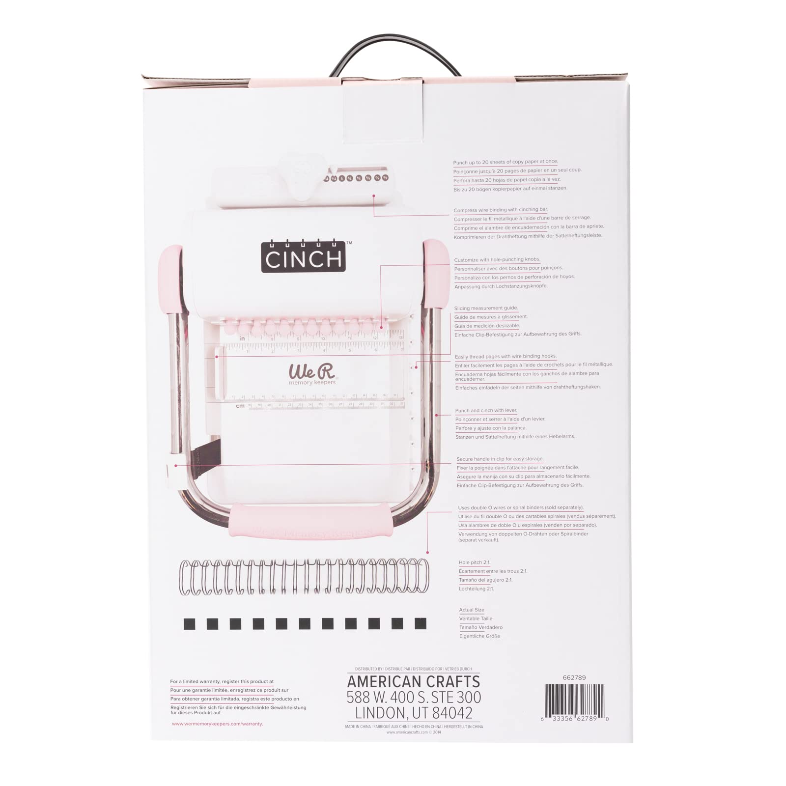 We R Memory Keepers, Cinch Book Binding Machine 2, Pink/White, Easy to Use Design with Slide Ruler, Compatible with Wire or Spiral Coils, Make Professional Books, Notebooks, Calendars and More